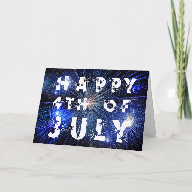 Carte 4 juillet feux d'artifice en bleu 3 photo (Devant)