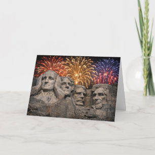 Carte 4 juillet humour de Mount Rushmore avec feux d'art