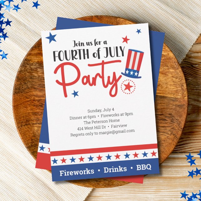 Carte 4 juillet Oncle Sam Red White Blue Party Invitatio (Créateur téléchargé)