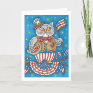 Carte 4 juillet PATRIOTIQUE OWL GREETING CARD VERSE