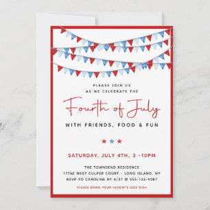 Carte 4 juillet rouge, blanc et bleu
