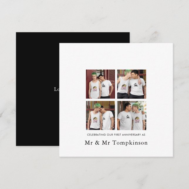 Carte 4 photo LGBT Love Husband 1er Anniversaire noir (Devant / Derrière)