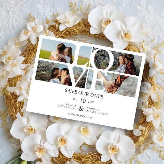 Carte 4 photos White Chic Trendy Collage Mariage Covid19 (4 Photos White Chic Trendy Collage Wedding Covid19 Save the Date. )