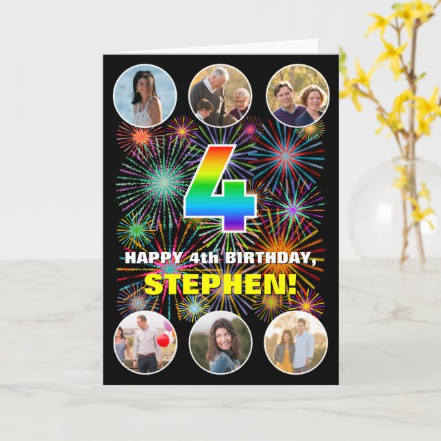 Carte 4e anniversaire : Amusant Arc en Ciel #, Personnal (Fleur jaune)