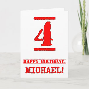 Carte 4e anniversaire : Amusant, Timbre en caoutchouc ro