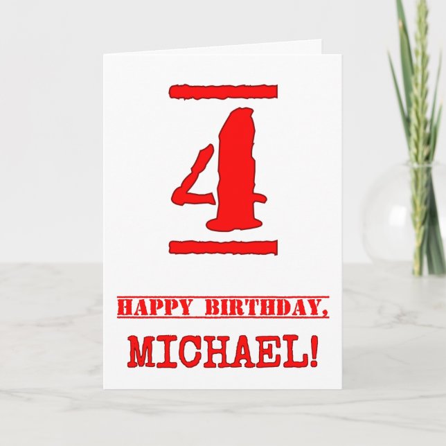 Carte 4e anniversaire : Amusant, Timbre en caoutchouc ro (Devant)