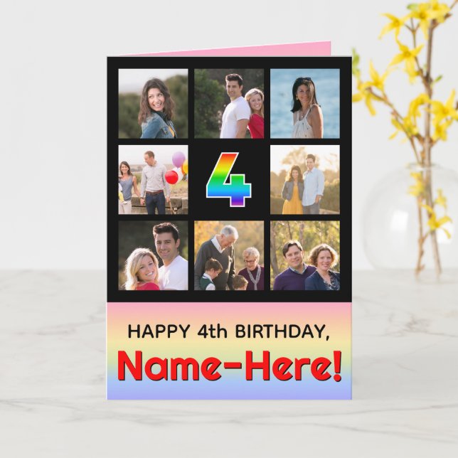 Carte 4e anniversaire : Arc en ciel amusant #, photos pe (Fleur jaune)