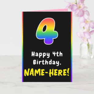 Carte 4e anniversaire : Arc-en-ciel coloré # 4, Nom pers