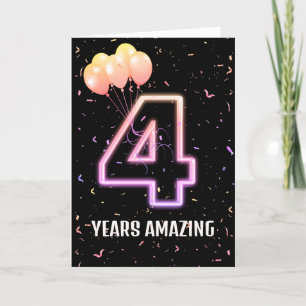 Carte 4e anniversaire Ballons et Confetti