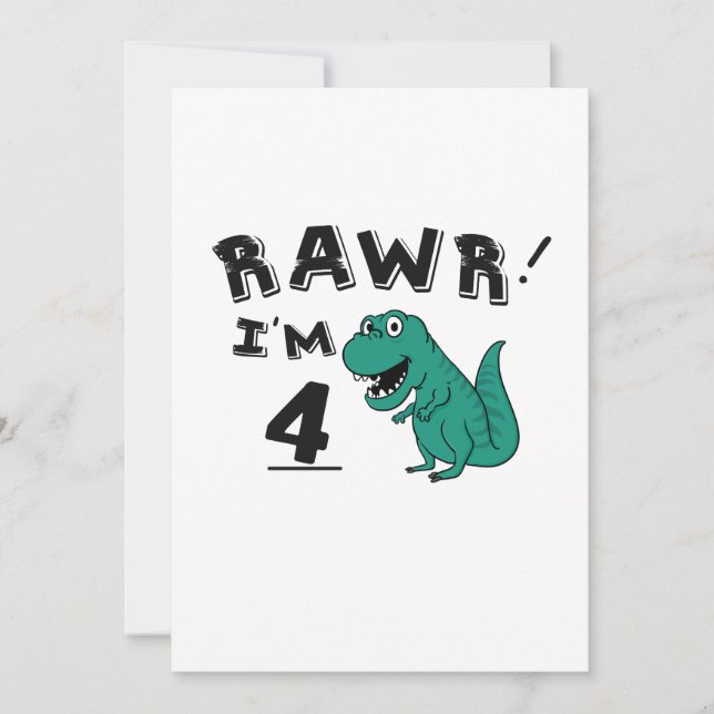 Carte 4e anniversaire Dinosaur cadeau pour enfants de 4  (Devant)