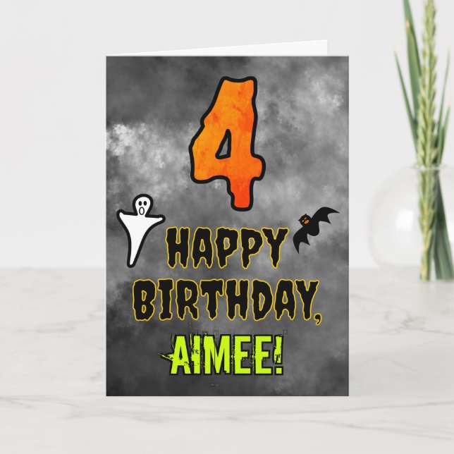 Carte 4e anniversaire : Eerie Halloween Thème + Nom pers (Devant)