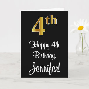 Carte 4e anniversaire ~ Elégant luxe Faux Gold Look #