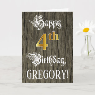 Carte 4e anniversaire : Faux Gold Look + Faux Wood Motif