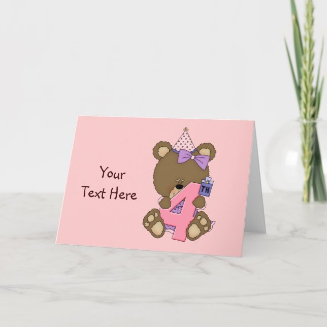 Carte 4e anniversaire fille d'ours (personnalisable) (Devant)