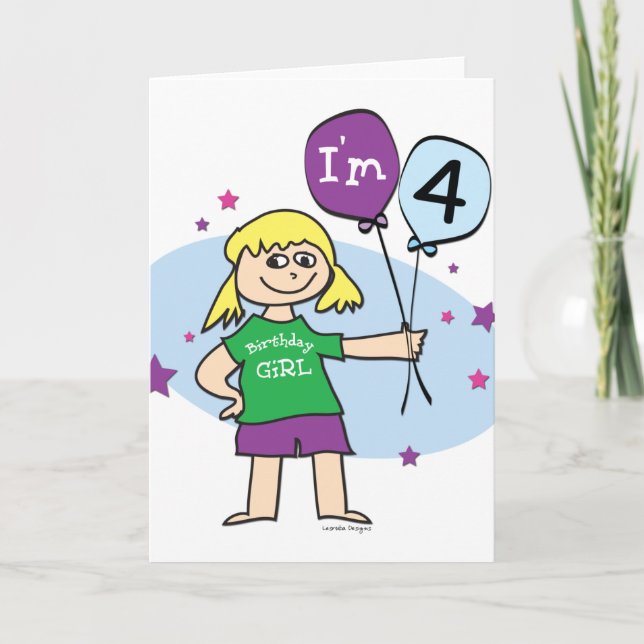 Carte 4e anniversaire - Filles Anniversaire (Devant)