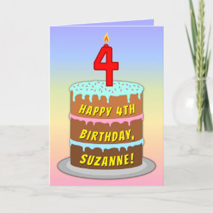 Carte 4e anniversaire — Fun Cake & Candle, avec un nom p