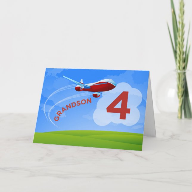 Carte 4e anniversaire, grand-fils, avion rouge (Devant)