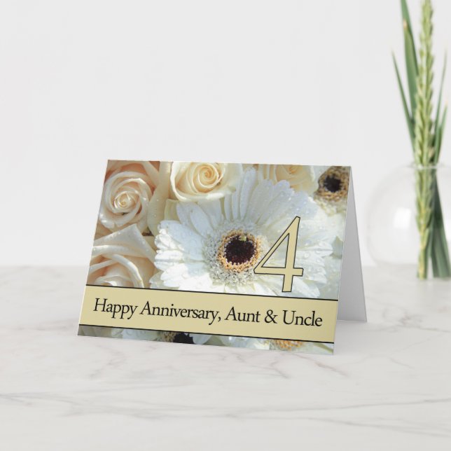 Carte 4e anniversaire Mariage Tante et oncle Roses roses (Devant)