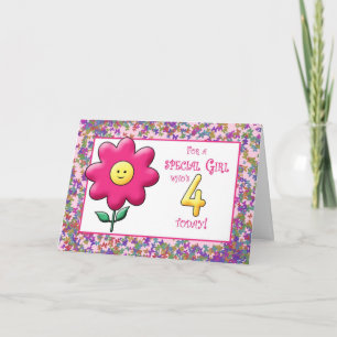 Carte 4e anniversaire mignon Fleur rose et