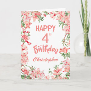 Carte 4e anniversaire Peach Peonies Aquarelle Florale 
