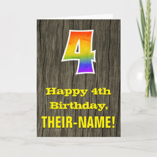 Carte 4e anniversaire : Rustic Faux Wood Look, Rainbow "