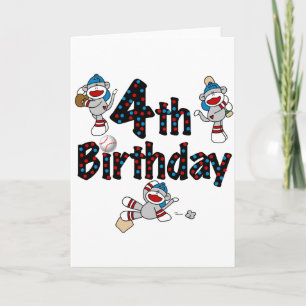 Carte 4ème Anniversaire de base-ball de singe de chausse