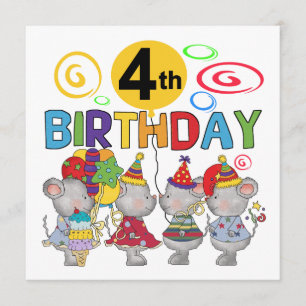 Carte 4èmes T-shirts et cadeaux d'anniversaire de souris