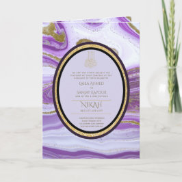 Carte 4Pg NIKAH WALIMA Marbre d'or violet Parties scinti
