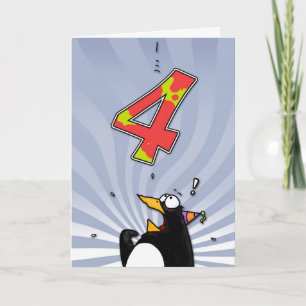 Carte 4th Birthday - Penguin Surprise