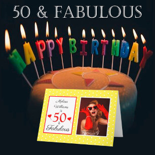 Carte 50 and Fabulous 50th Birthday Photo Yellow Red Dot