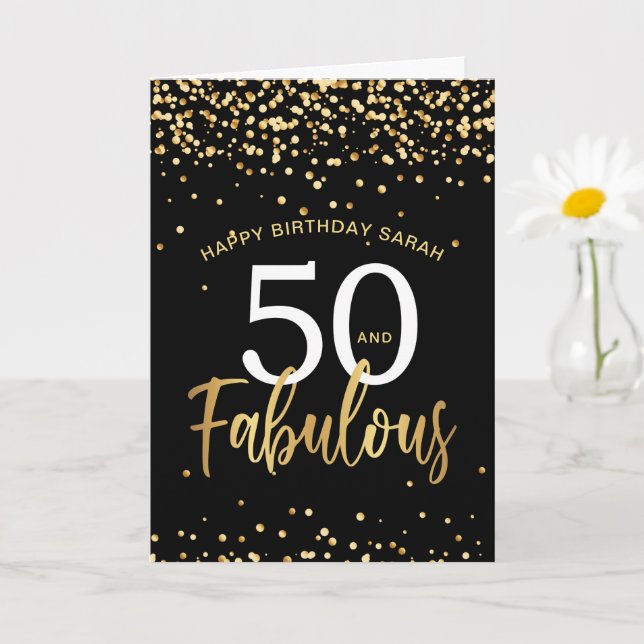 Carte 50 ans et fabuleux Anniversaire élégant or et noir (Petite plante)