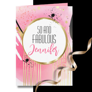 Carte 50 ans et Fabuleux Anniversaire Rose Or Noir