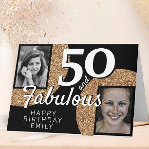 Carte 50 ans et Fabuleux Paillettes Or 2 Photo 50e Anniv