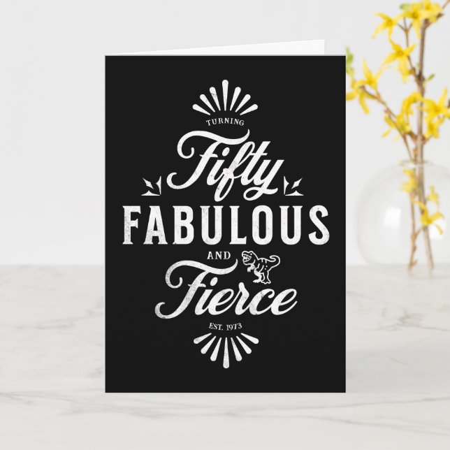 Carte 50 et fabuleux Anniversaire noir et blanc Dinosaur (Fleur jaune)