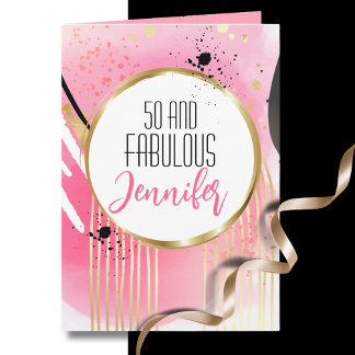 Carte 50 et Fabulous Modern Pink Gold Black Anniversaire