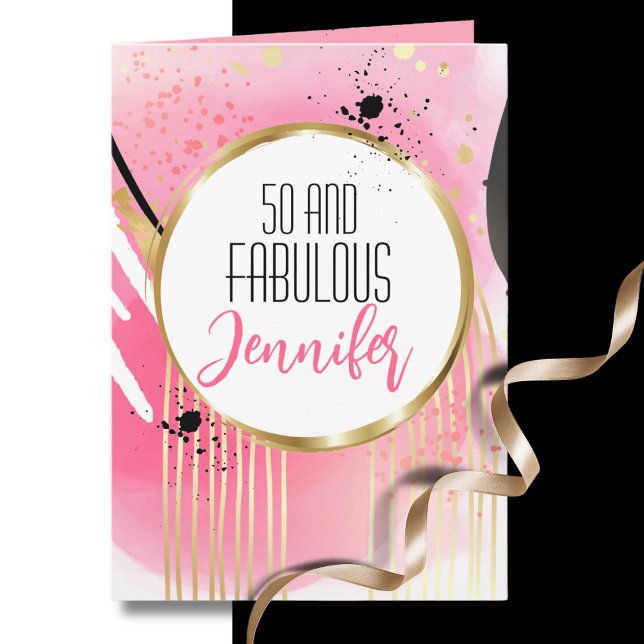 Carte 50 et Fabulous Modern Pink Gold Black Anniversaire (Créateur téléchargé)