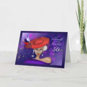 Carte 50 Fabuleux et tendance Red Purple Anniversaire