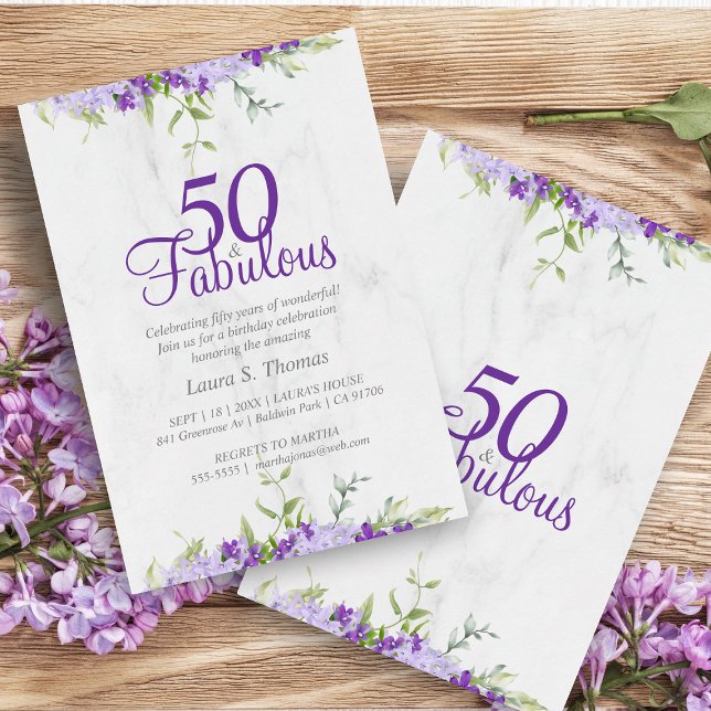 Carte 50 & merveilleux Aquarelle florale teintes violett (Créateur téléchargé)