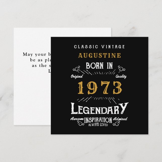 Carte 50e anniversaire 1973 Retro Black Gold Greeting (Devant / Derrière)
