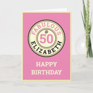 Carte 50e anniversaire 50 et fabuleuse femme rose Vintag