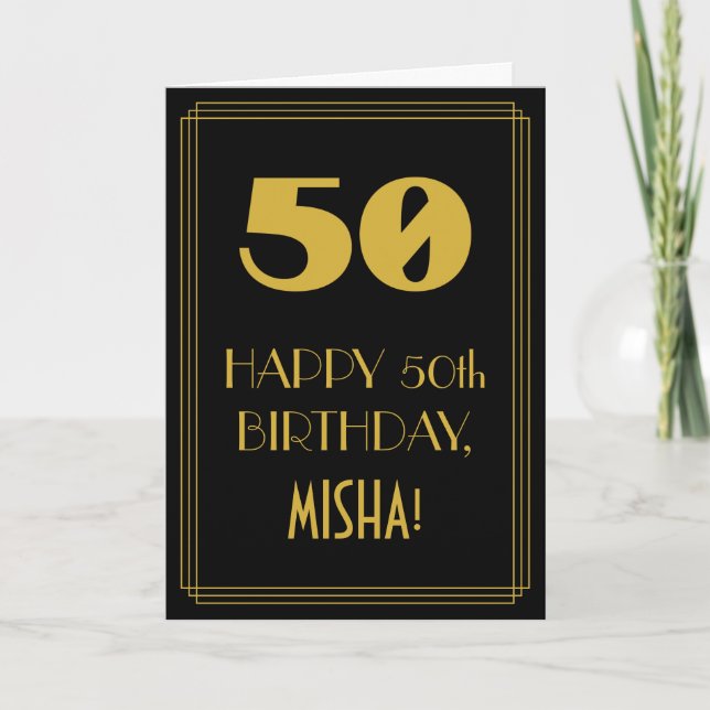 Carte 50e anniversaire ~ Art Déco Inspiré Look "50" & No (Devant)