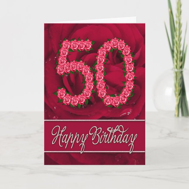 Carte 50e anniversaire avec rose et feuille (Devant)