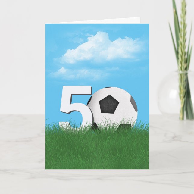 Carte 50e Anniversaire Bal De Football En Herbe Verte (Devant)