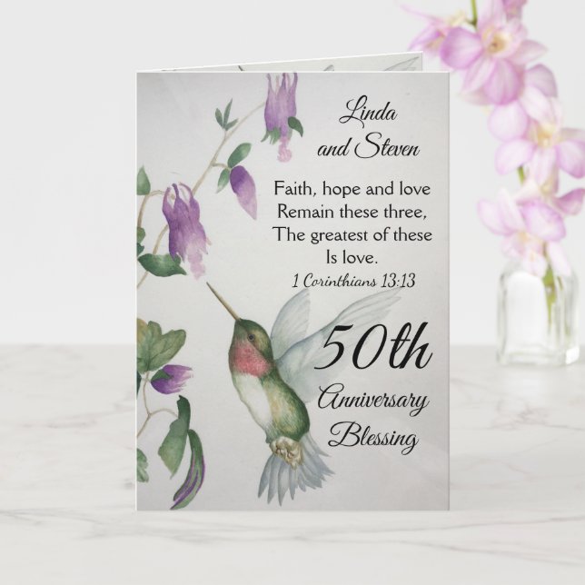 Carte 50e anniversaire Bénédiction Foi Espoir Amour Coup (Orchidée)