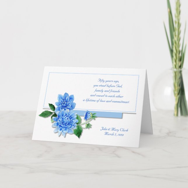 Carte 50e anniversaire de Blue Dahlia en couple (Devant)