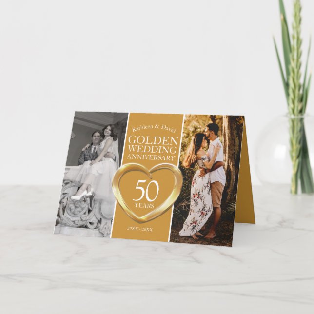 Carte 50e anniversaire de mariage d'or maintenant et pui (Devant)