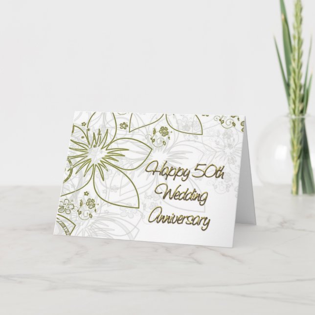 Carte 50e anniversaire de Mariage Fleurs d'or et perruqu (Devant)