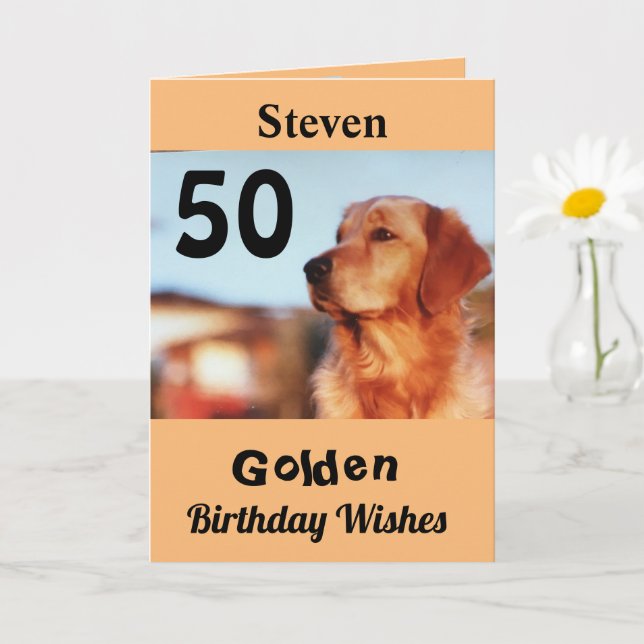 Carte 50e Anniversaire d'or souhaite un joli Retriever (Petite plante)