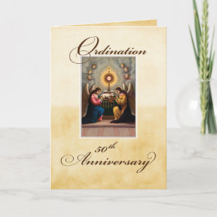 Carte 50e anniversaire d'ordination Anges à l'autel