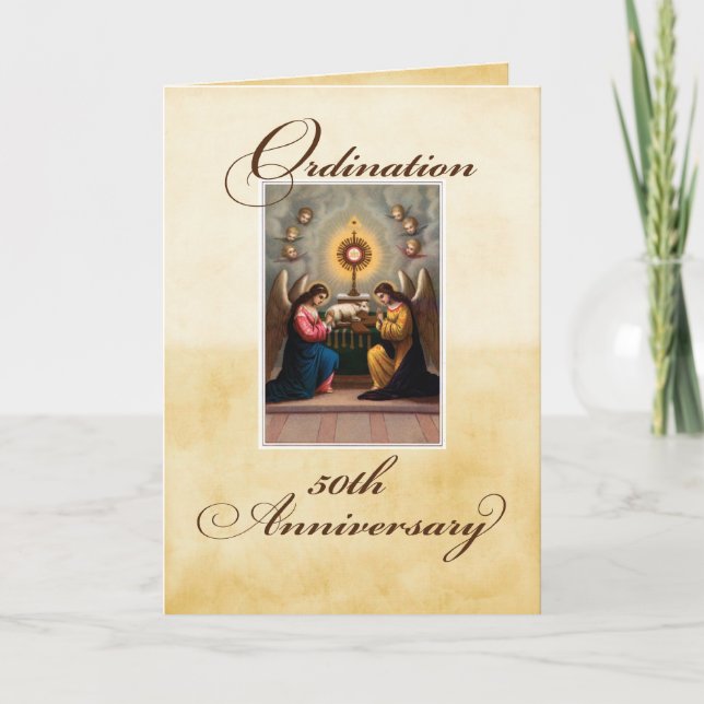 Carte 50e anniversaire d'ordination Anges à l'autel (Devant)